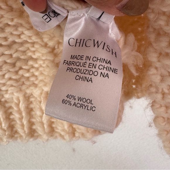 Hand Knit Your Love Cardigan Sweater In Ivory Girl Sz 5/6 - Picture 10 of 14